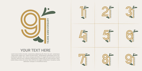Anniversary logo type set with double line number. brown color with leaf ornament can be use special moment