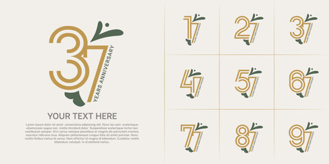 Anniversary logo type set with double line number. brown color with leaf ornament can be use special moment