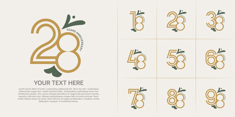 Anniversary logo type set with double line number. brown color with leaf ornament can be use special moment