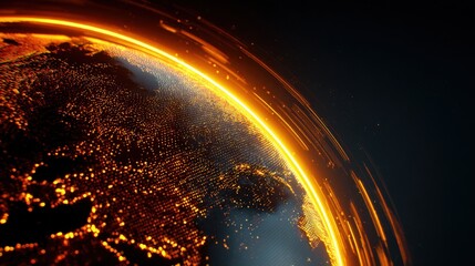 Futuristic digital sphere with glowing data streams on dark background
