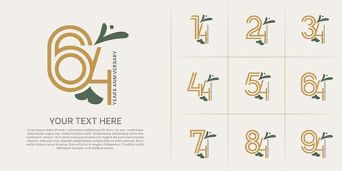 Anniversary logo type set with double line number. brown color with leaf ornament can be use special moment