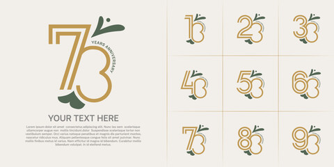 Anniversary logo type set with double line number. brown color with leaf ornament can be use special moment
