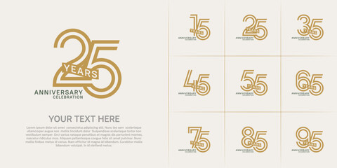 Anniversary logo type set with double line number. brown and green color with ribbon can be use special moment