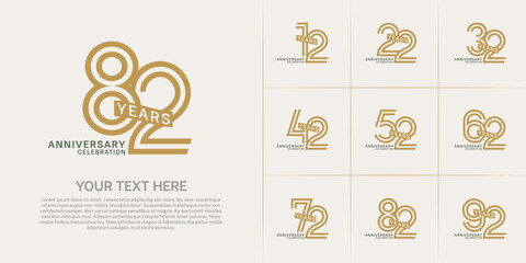 Anniversary logo type set with double line number. brown and green color with ribbon can be use special moment
