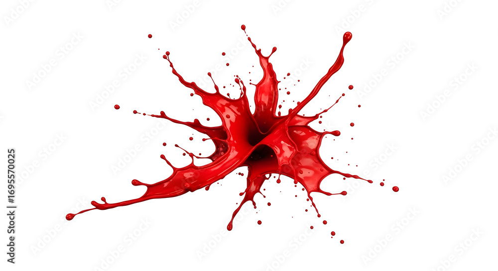 Poster red splash of fluid dynamics: a dynamic burst of vibrant red liquid, captured mid-air in a stunning 