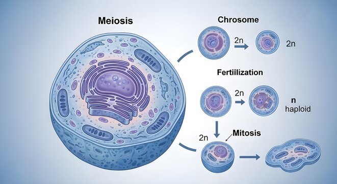 Meiosis and Mitosis cell division stages illustration