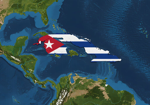Cuba flag on world map