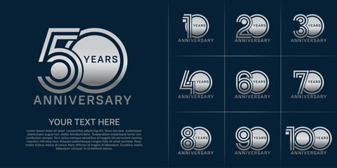Anniversary set design with double line number. silver color for celebration event