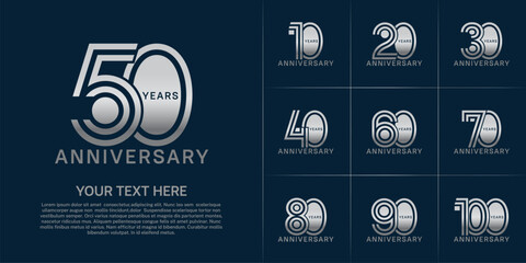 Anniversary set design with double line number. silver color for celebration event