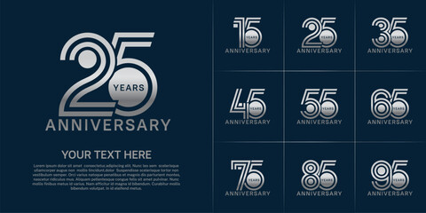 Anniversary set design with double line number. silver color for celebration event
