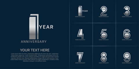 Anniversary set design with double line number. silver color for celebration event