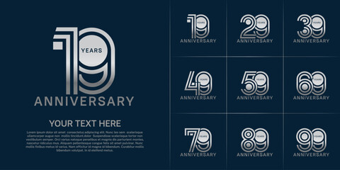 Anniversary set design with double line number. silver color for celebration event