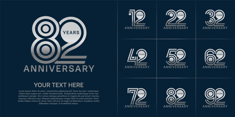 Anniversary set design with double line number. silver color for celebration event
