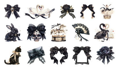 PNG Vintage gothic elements collection, element set on transparent background © Rawpixel.com