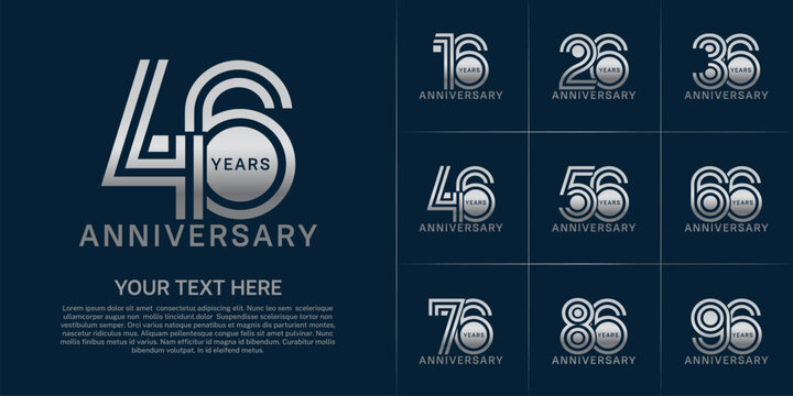 Anniversary set design with double line number. silver color for celebration event