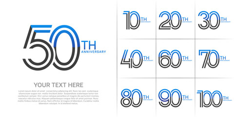 Anniversary set design with double line number. blue and black color for celebration event