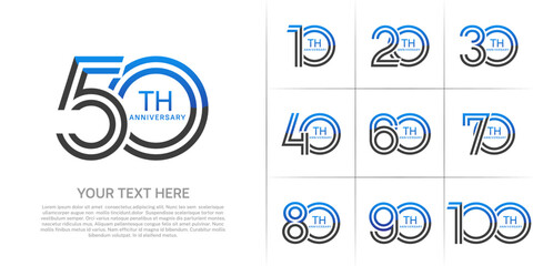 Anniversary set design with double line number. blue and black color for celebration event
