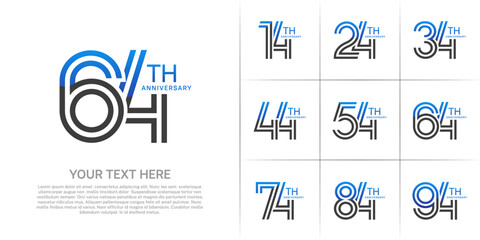 Anniversary set design with double line number. blue and black color for celebration event