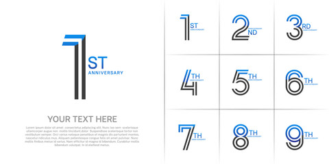 Anniversary set design with double line number. blue and black color for celebration event