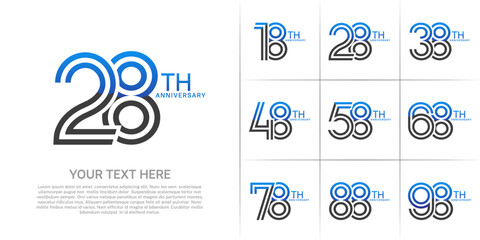 Anniversary set design with double line number. blue and black color for celebration event