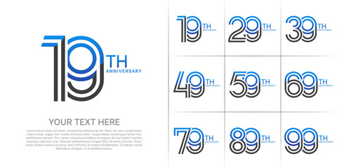Anniversary set design with double line number. blue and black color for celebration event