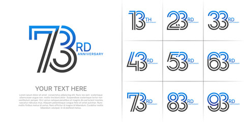 Anniversary set design with double line number. blue and black color for celebration event