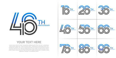 Anniversary set design with double line number. blue and black color for celebration event