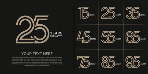 Anniversary set design with double line number. brown and white color for celebration event