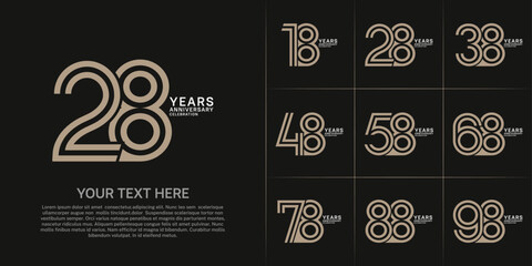 Anniversary set design with double line number. brown and white color for celebration event