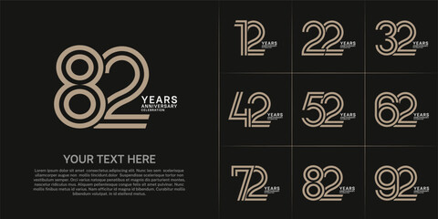 Anniversary set design with double line number. brown and white color for celebration event