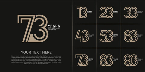 Anniversary set design with double line number. brown and white color for celebration event