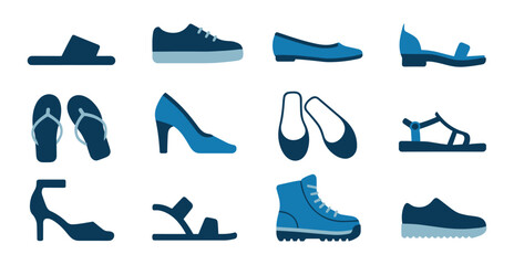 Obraz premium Collection of Blue and Navy Shoes for Women and Men vector illustration