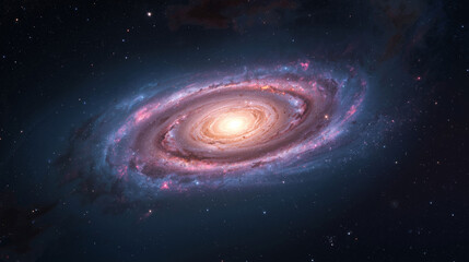 Fototapeta premium Colorful Spiral Galaxy in Deep Space – Cosmic Scene with Glowing Core, Stars, and Nebula Dust 