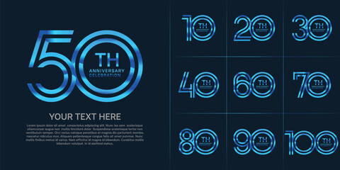 Anniversary logo set with double line number style. blue color can be use for special moment