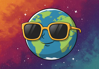 Fototapeta premium Earth cartoon illustration sunglasses