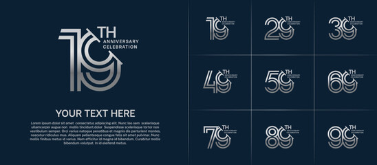 Anniversary logo set with double line number style. silver color with slash can be use for special moment