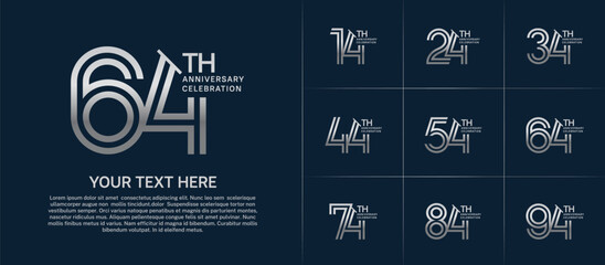 Anniversary logo set with double line number style. silver color with slash can be use for special moment