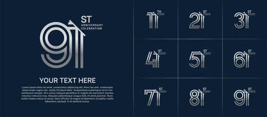 Anniversary logo set with double line number style. silver color with slash can be use for special moment