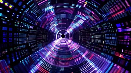 Dynamic digital data tunnel with vibrant neon lights and futuristic code flow. - Powered by Adobe
