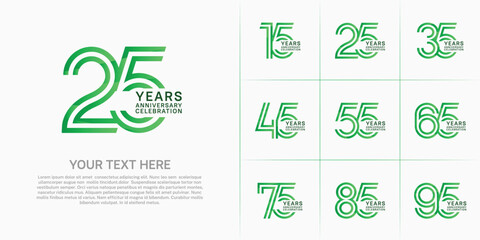 Anniversary logo set with double line number style. green color can be use for special moment