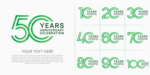 Anniversary logo set with double line number style. green color can be use for special moment