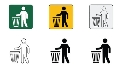 Illustration of a person throwing trash into a garbage can vector design for environmental awareness