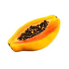 Half-cut papaya showing its vibrant colors and nutritious seeds on black background