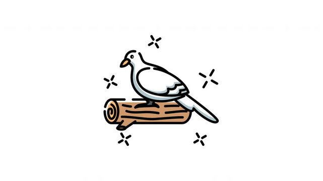 icon animation of Dove cartoon motion dove cartoon motion shows a white dove sitting on a log peacefully.