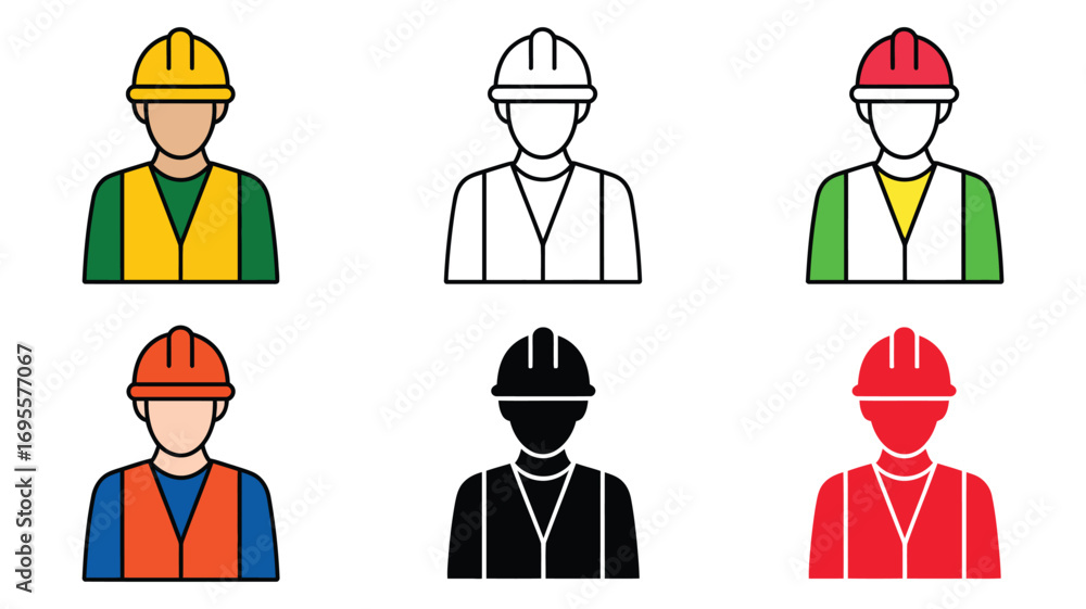 Poster vector art of set of construction worker vector illustration of construction worker in different sty