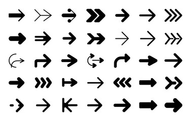Collection of Diverse Black Arrow Icons on a White Background