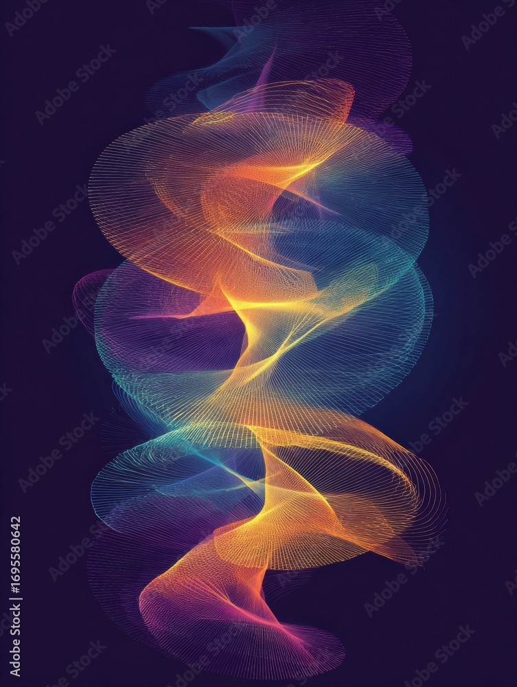 Poster colorful abstract wave pattern with flowing lines creating dynamic visual effects