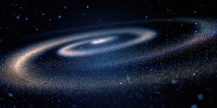 A mesmerizing image of a galaxy, showcasing a spiral of stars and light against a dark blue backdrop.