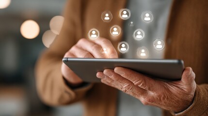 Digital Connection: An individual interacts with a digital device, projecting an aura of interconnectedness and global communication. Generative Ai