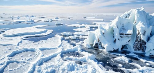 Obraz premium Jagged, icy formations on a frozen lake surface, texture, rough texture